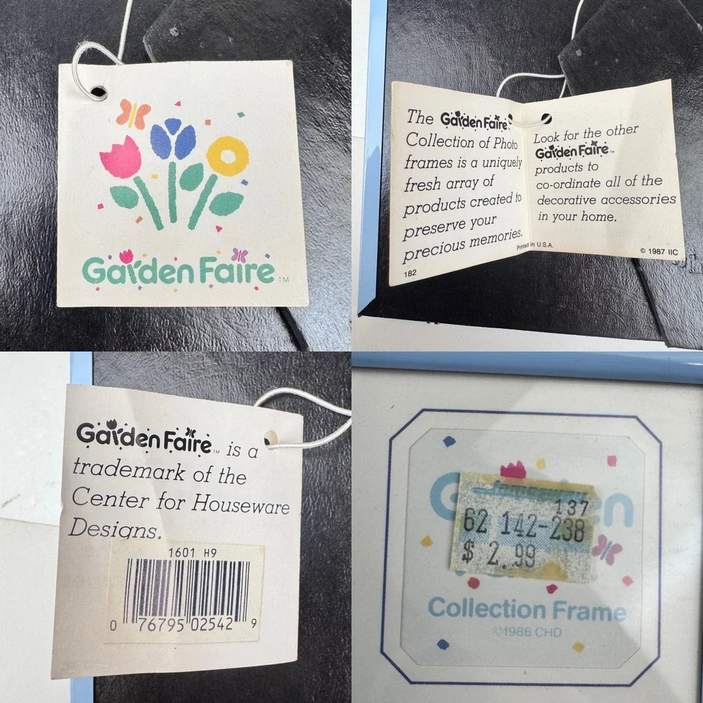 3 Vtg 1987 Garden Faire Collection Frame Blue Metal Border Oval Matboard Collage